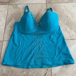 Lane Bryant Cacique Swim tankini gold detail on strap turquoise blue size 44DDD